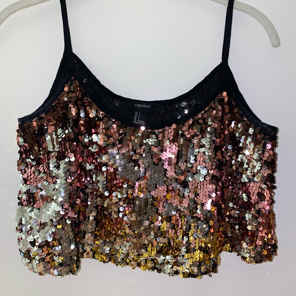 Multi-Color Flowy Sequin Forever21 Crop Top - Picture 1 of 2